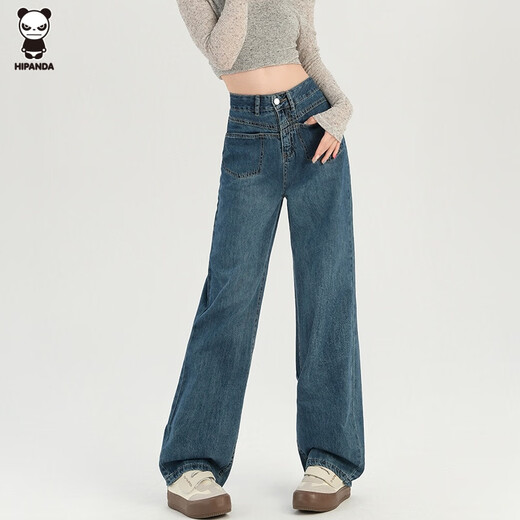 Jeans de hipanda para mujeres en verano Piso de adelgazamiento retro retro Retlamen informal Pantalones de caña ancha alta para mujeres en Retro Blue XS