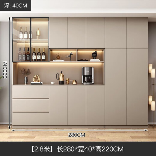 MUMAREN's latest new wall-mounted wine cabinet dining side cabinet high cabinet storage cabinet integrated living room cabinet glass display cabinet wood full 15280*40*220 goods entered household