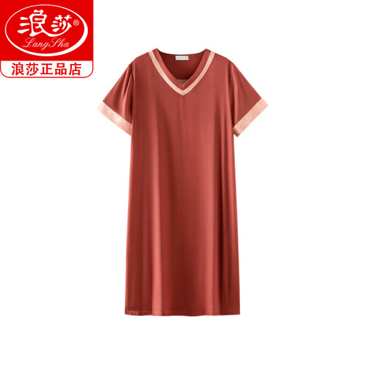 浪莎2025新款睡裙女款睡衣夏季冰丝高级感短袖性感连衣裙仿真丝家居服 绿兰花 9928 L 165