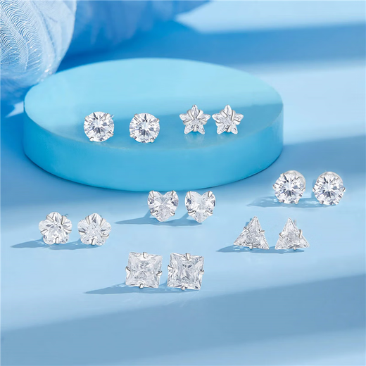 Lao Fengxiang S990 silver earrings for women, one-week silver earrings, birthday Chinese Valentine's Day gift for wife, girlfriend, mother, sweet lover full-body silver earrings