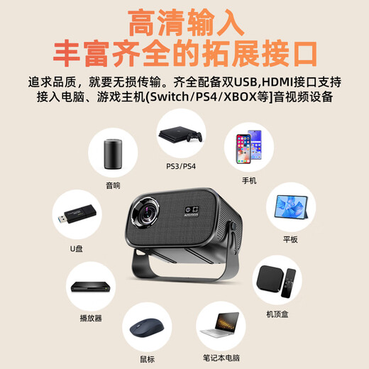 Aet2025 new projector home high-definition white wall direct projection small portable 4K projector mobile phone screen fully automatic focus smart bedroom home theater Q1-A autofocus flagship version supports 4K high-definition autofocus