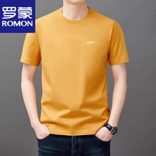ROMON Kurzarm-T-Shirt für Herren im Sommer, neuer Stil für junge und mittlere Menschen, Rundhalsausschnitt, lockeres, atmungsaktives Oberteil mit halben Ärmeln, lässiges, cooles T-Shirt YS9929 Kamel mit Etikett M 105 90-120Jin Jin entspricht 0,5 kg