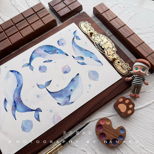 Nordamerikanische Walnussmalerbrett Messing Clip Posing Requisiten Pad Bronze Medaille Custom Aquarell Photography Board A4 Blumenwalnussmalerei Geben Sie Filztasche 3524c