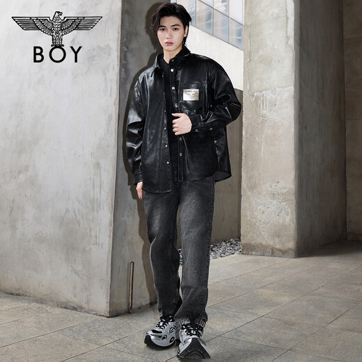 BOY LONDON Xuanwen Mirror Autumn Men and Women Same Style Loose PU Leather Shirt Jacket N44003 Black L