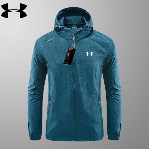 Under Armor sun protection jacket, lightweight summer men's quick-drying hooded outdoor breathable windproof fishing jacket upf50 men's dark gray hooded XL 125-145Jin Jin equals 0.5 kg
