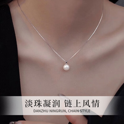 Zhou Baifu natural pearl sterling silver necklace for women 2025 new light luxury pendant clavicle chain birthday gift for girlfriend