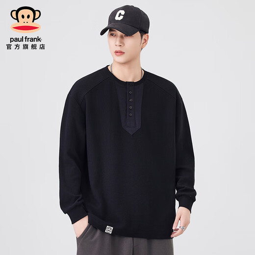 Big mouth monkey (paul frank) Henry collar long-sleeved sweatshirt men's spring and autumn new loose casual pullover long-sleeved tops bottoming shirt jacket men black autumn new 2XL recommended 160-180Jin Jin equals 0.5 kg