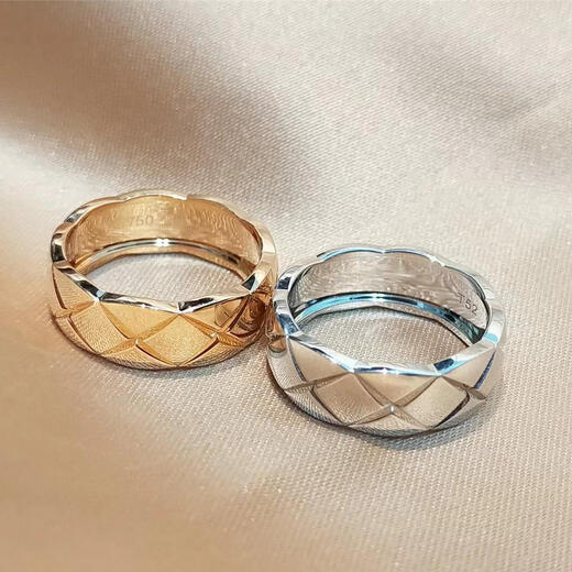 YIBIY small fragrant style coco diamond plaid ring for women 18K rose gold cross