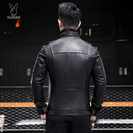 Playboy (PLAYBOY) 2025 Autumn and Winter New Haining Hunting Suit Genuine Leather Jacket Men's Motorcycle Jacket Thin Slim Fit Work Jacket Black XL / 130 150Jin Jin is equal to 0.5 kg