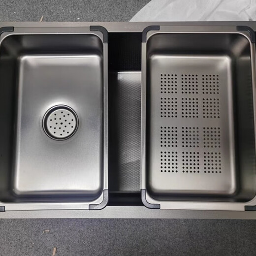 Qinkai nano stainless steel drain basket, thickened all-inclusive edge drain basket, non-retractable vegetable washing drain basket thickened all-inclusive silver 35.5*25*11 inner length 31.9