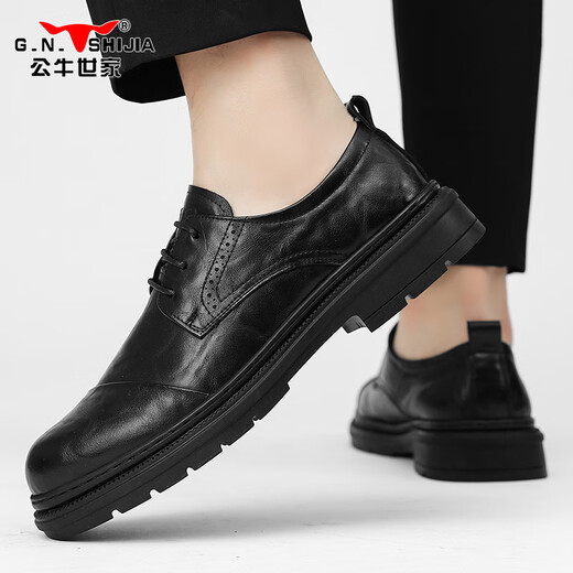 Bull family new leather shoes men's business casual shoes men's British style spring and autumn groom's wedding formal shoes
