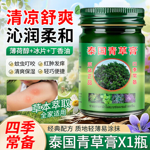 QISE Thai Green Grass Cream Mosquito Bites Itchy Skin Moisturizing and Refreshing Lithospermum Cream Cooling Oil Universal for All Seasons Chapped Itching Thai Green Grass Cream x1 bottle