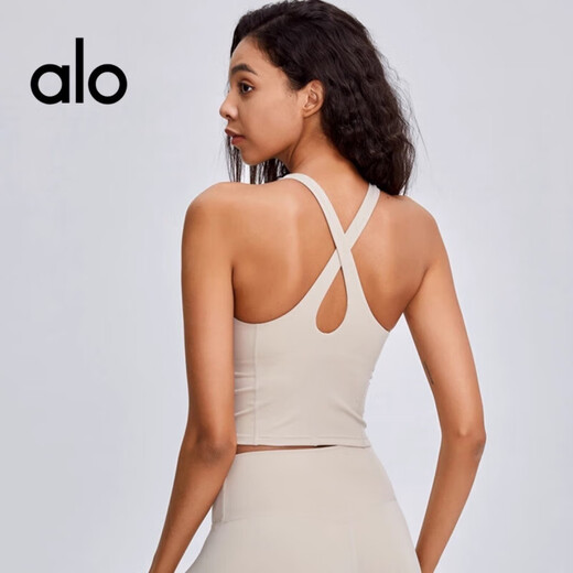 ALO YOGA yoga vest with chest pad, sports beautiful back, comfortable all-in-one quick-drying high-neck running fitness Pilates high-neck black bra L