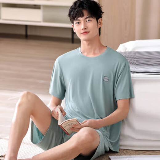 桑琴夏季休闲大码睡衣男短袖大码可外穿青年学生套头居家居服套装 HDE9928【棉】 M
