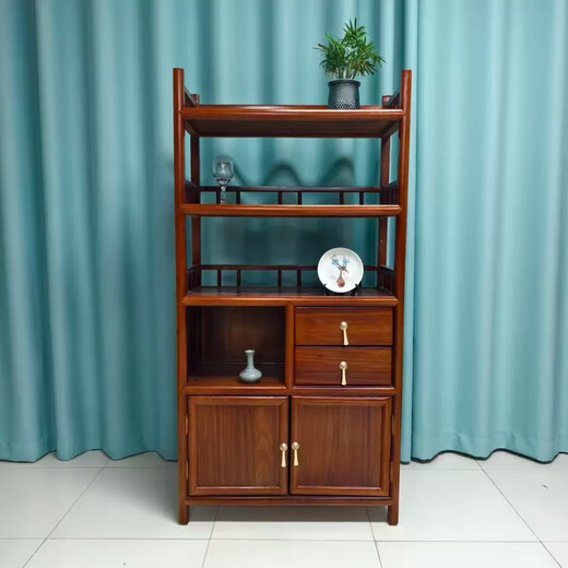 Chenbao New Chinese Style Small Bogu Stand Solid Wood Tea Side Cabinet Living Room Tea Cabinet Tea Cabinet Tea Room Storage Rack Tea Cabinet Storage Rack Rosewood Color Duobao Pavilion Left Cabinet 80*33*120cm