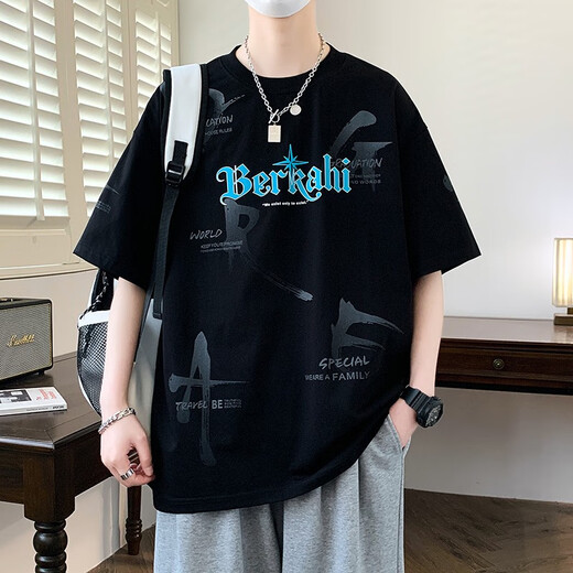 冉艺岚同款夏季短袖恤男孩岁初中学生宽松纯棉上衣青少年大童夏装 695米白单件短袖 品质保证 M 70-90斤左右