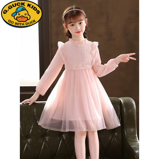 G.duck little yellow duck girls dress spring and autumn new spring and autumn little girl spring and autumn princess dress spring children's dress pink 140 cm