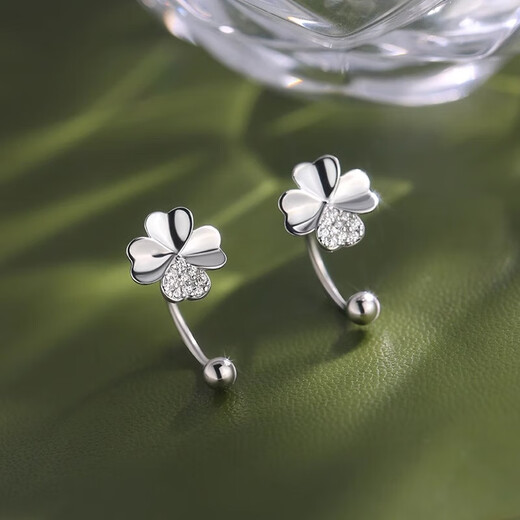 Nianfu 999 sterling silver four-leaf clover earrings 2025 new hot style sleep-free ear bone earrings Mid-Autumn Festival gift for girls screw buckle four-leaf clover 999 pure silver