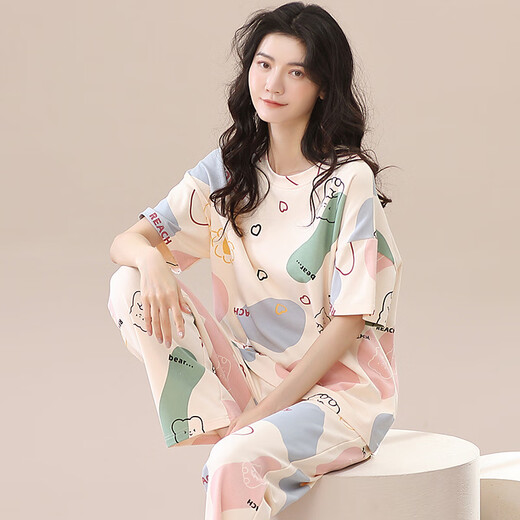 雅鹿纯棉睡衣女春夏短袖长裤休闲宽松女韩版家居服秋季可外穿套装凉感 品牌T-9720(短袖长裤) XL (125-145斤)