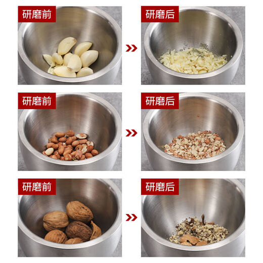 Enshousu 304 stainless steel garlic masher, masher, jar grinder, garlic masher, garlic masher, household large 10 cm drum-shaped masher, anti-spill lid with free spoon