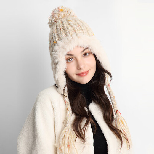 卡蒙（Kenmont）手工编织流苏羊毛毛线帽女冬加绒加厚护耳保暖毛绒针织帽km-9522