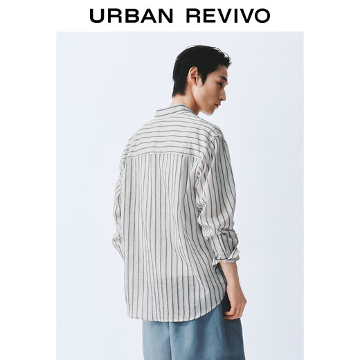 UR2026 Spring New Men's Commuting Versatile Contrast Color Striped Super Loose Cardigan Shirt UMF250070 Light Blue Stripes (Loose) S (XS-S)