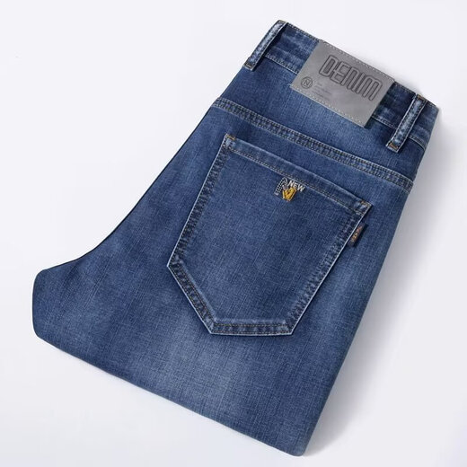 雅鹿牛仔裤男春秋季直筒宽松弹力商务休闲长裤男士潮牌百搭男装裤子 浅蓝色 31