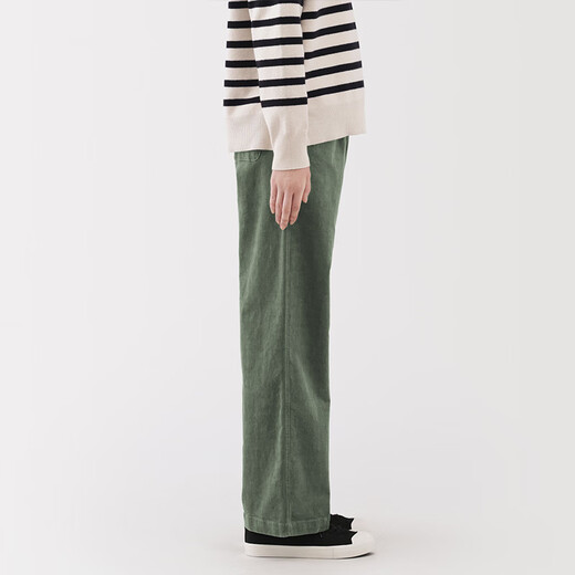 MUJI Women's Stretch Corduroy Lightweight Straight Pants Women's 25th Autumn Women's Clothing BE1Y5A5A Smoked Green L (165/70A)