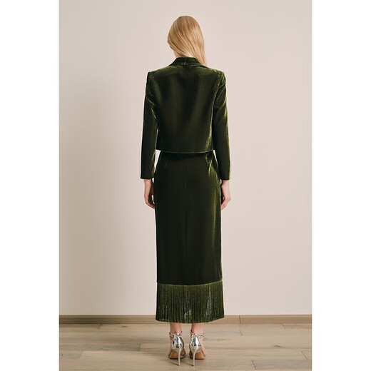 OBBLIGATO Olgado Autumn and Winter glossy velvet cropped coat coat dark grass green S