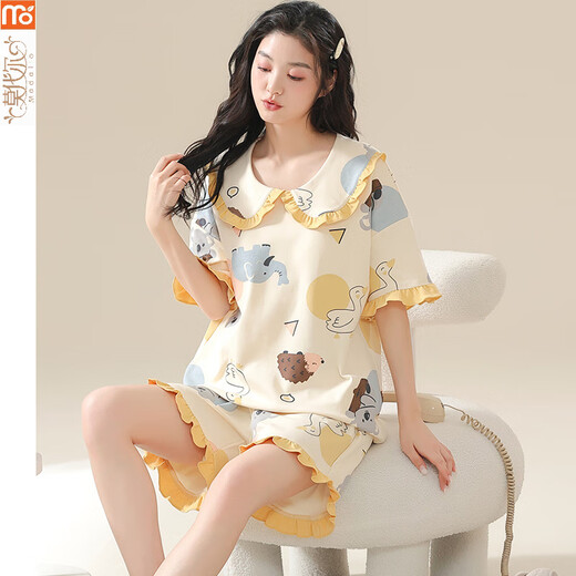 Pyjamas modal pour les femmes en été 2025 Nouveau 200jin [Jin est égal à 0,5 kg] Suit à manches courts Carton mince Carton MM Coton peut être porté à l'extérieur de grande taille KNC3519 M
