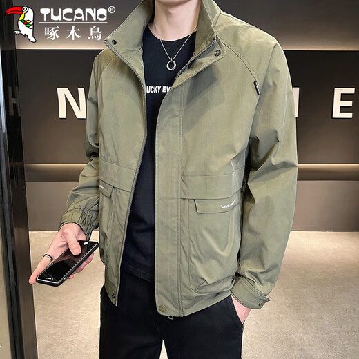 Woodpecker (TUCANO) Jacket Men's Autumn and Winter Stand Collar Casual Workwear Korean Style Windproof Tops Men's Military Green XL