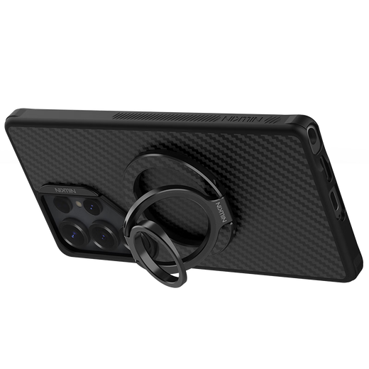 Nelkin Handy-Magnethalter, Ringschnalle, Kevlar, doppelseitiger magnetischer iPhone17-Halter, MagSafe-Aluminiumlegierung, 360 Grad drehbarer Desktop, fauler Apple Xiaomi-Faser-Magnetring, schwarz