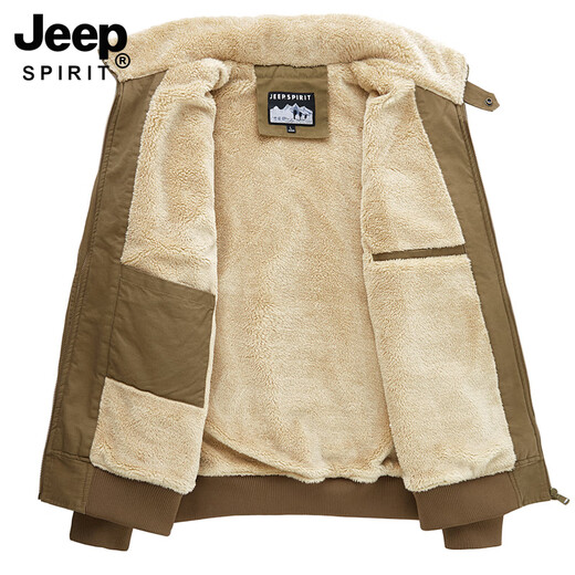 JEEP SPIRIT 2025 winter velvet thickened jacket men's cotton-padded bomber jacket men's large size loose top youth military green XL