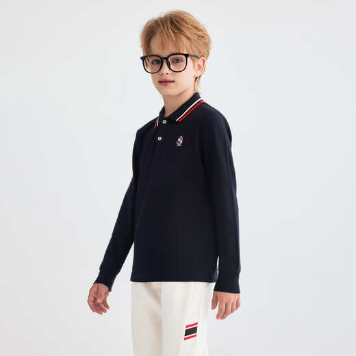 Hush Puppies children's clothing children's boys autumn new t-shirt simple classic casual versatile digital long-sleeved polo shirt navy blue 170 cm