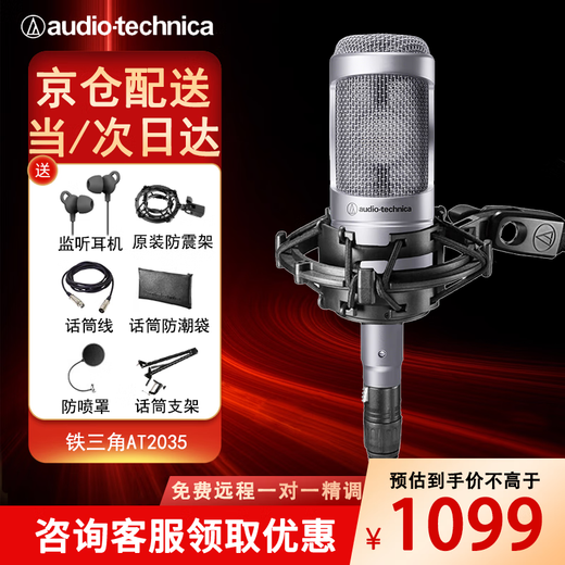 Audio-Technica AT2035 condenser microphone recording studio equipment set professional recording audio novel recording anchor live broadcast complete set of computer karaoke external sound card mobile phone microphone AT2035 silver microphone cantilever bracket model free fine-tuning 3 effects