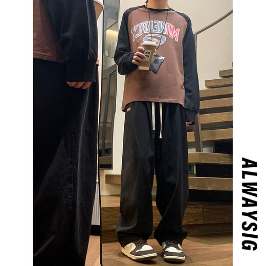 Main idea (ZHUYIFAN) fat man large size 230 Jin Jin is equal to 0.5 kg men's straight autumn and winter overalls trendy brand large size straight wide leg casual pants K1477 coffee color M (165) 90-110 Jin Jin is equal to 0.5 kg can be worn