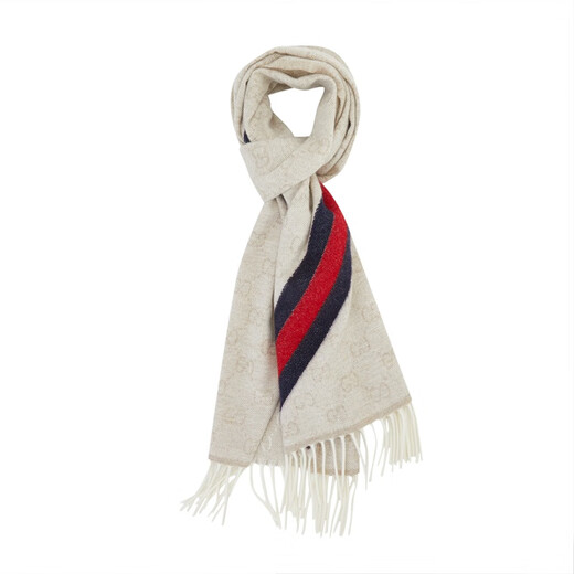 Gucci (GUCCI) double G double-sided tassel diagonal stripes scarf and shawl for men and women, beige, early autumn gift