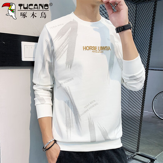 Woodpecker (TUCANO) sweatshirt men's autumn and winter long-sleeved T-shirt men's round neck loose casual bottoming shirt clothes men's jacket white XL