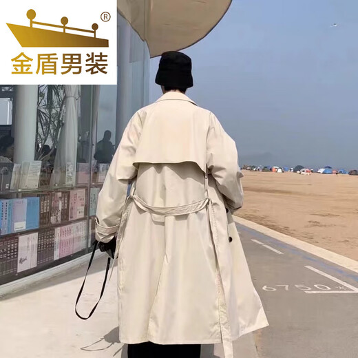 金盾春秋中长款风衣男夹克日系宽松英伦风韩版情侣潮流学生bf披风外套 黑色8872高端款 M