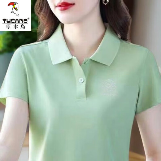 啄木鸟休闲polo衫短袖T恤女夏季新款中年妈妈装宽松大尺码显瘦翻领上衣 YC-6629红色 M 【建议85-100斤】