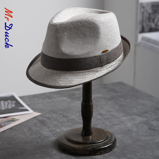 Mr DUCK new product linen straw hat summer British top hat men's and women's curled jazz hat MW226218-light cocktail gray (top hat) XL size (over 61cm, only for extra large head circumference)