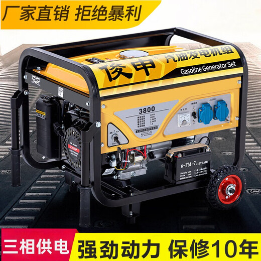 Shantou Lincun gasoline generator 220V high power household small 380V 3KW5/6/8/10kW outdoor stall camping 3500W hand start + burning gasoline 220v