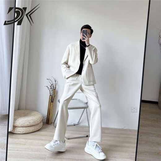 DK high-end men's casual style suit suit men's spring and autumn Korean style trendy loose casual high-end suit two-piece white suit + pants S 120Jin Jin is equal to within 0.5 kg