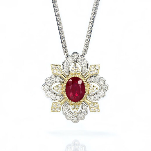 HEEKAIYI Ruby Necklace for Women Pigeon Blood Red 18K Gold Diamond Pendant Chinese Valentine's Day Birthday Gift for Wife and Girlfriend Selected Pigeon Blood Ruby Necklace Pendant + 18K Gold Chain