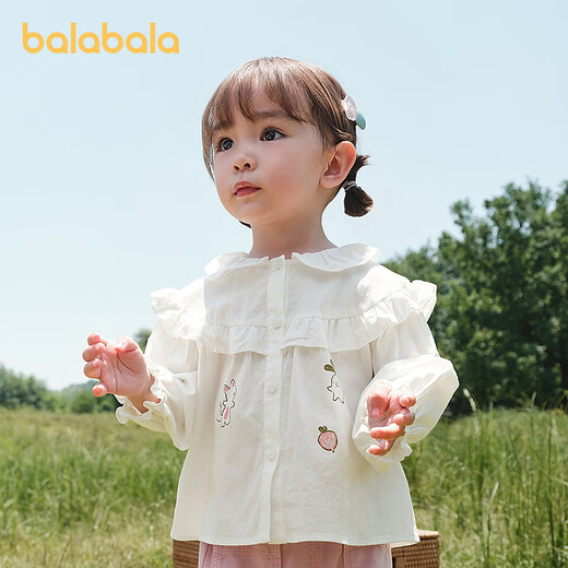 Balabala children's clothing baby long-sleeved shirt pure cotton printed top girls autumn clothing 2025 new sweet fashion off-white 10302 80