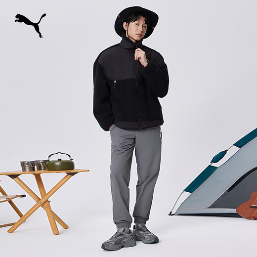 PUMA thickened and warm imitation sherpa jacket for men and women, couple style winter stand-up collar jacket top 629733 black-01 XL (185/104A)