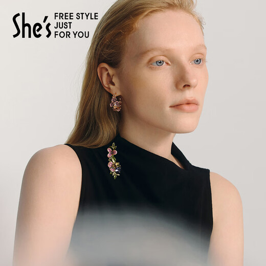 She s Qianzi original Van Gogh iris gradient flower brooch high-end corsage pin silk scarf buckle birthday gift for women brooch purple E0