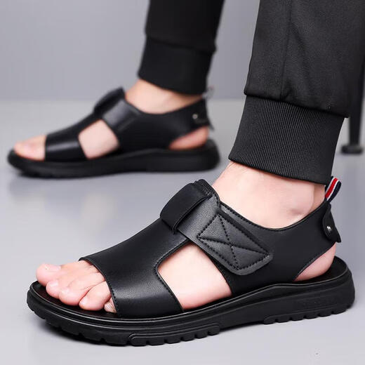 Bolomido奢侈高端品牌高档凉鞋男士真皮夏季透气外穿沙滩鞋休闲舒适轻便 CLP6189黑色 40