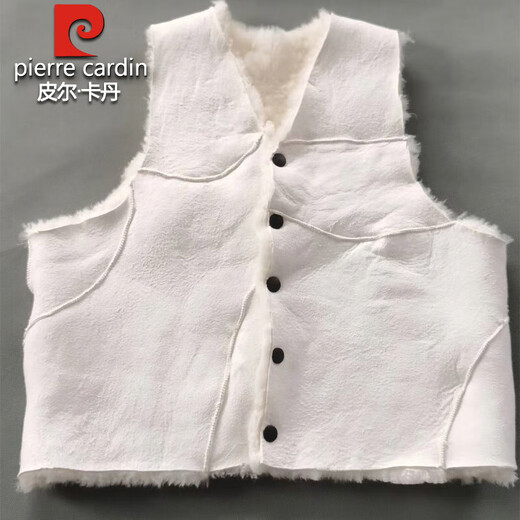 Pierre Cardin 100% Sheepskin Fur One-piece Vest Men's Autumn and Winter Shoulder Sheepshear Warm Vest Real Wool Liner Top Men's White Spliced ​​Leather Short Style 100% Real Wool Fur 2XL Recommended 120-140Jin Jin equals 0.5 kg