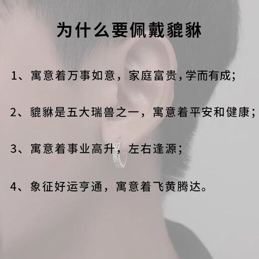 First encounter men's ear studs, earrings, earrings, high-end sterling silver accessories, Pixiu flagship earrings, men's high-end trendy earrings, Pixiu earrings, silver, one pair